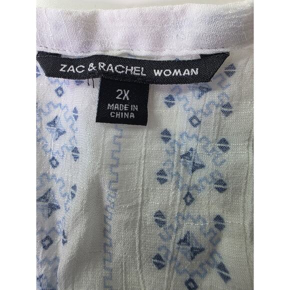ZAC & RACHEL Blue White Bell Sleeve Boho Hippie Lightweight Semi-Sheer Top SZ 2X - Picture 5 of 10